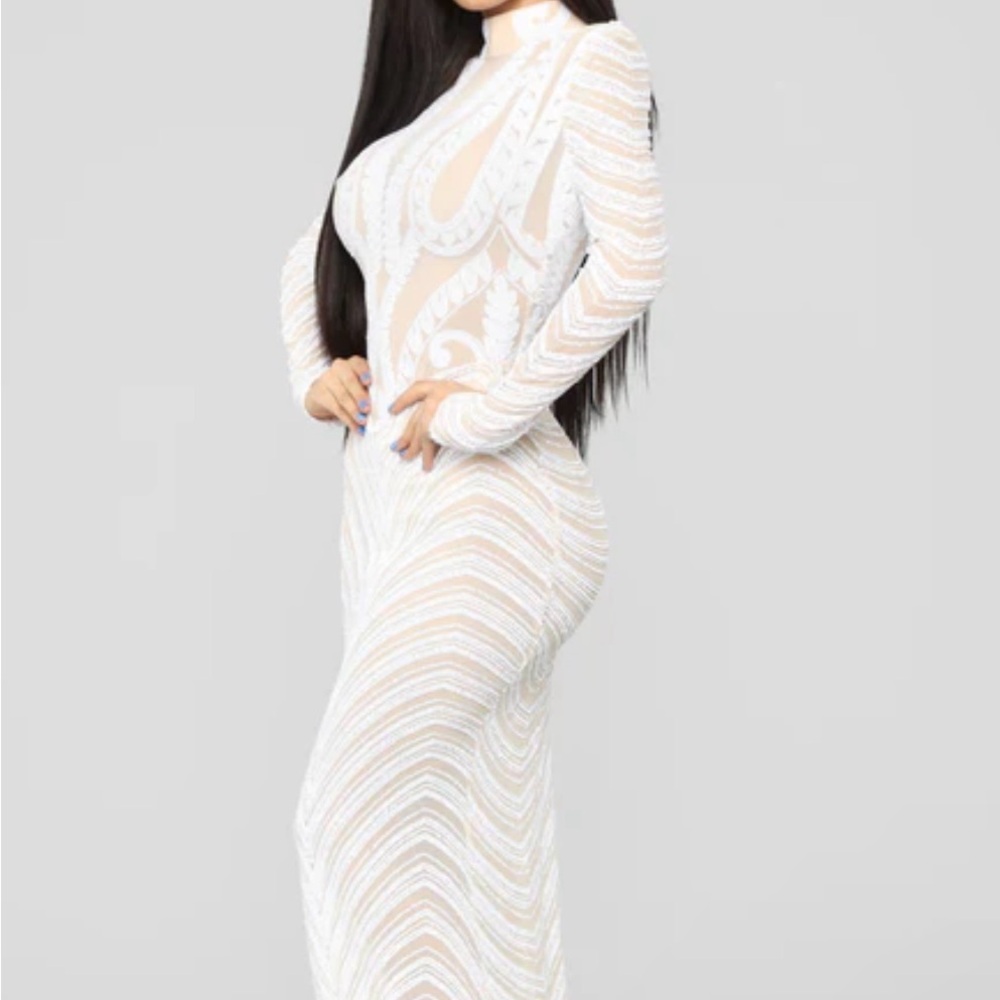 FASHION NOVA white sequins maxi dress in XS US. Never worn in perfect condition!
